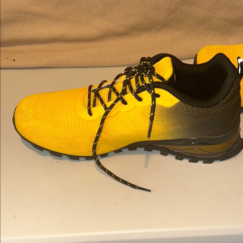 Yellow and Black Athletic Shoes with Breathable Mesh - Picture 6 of 11